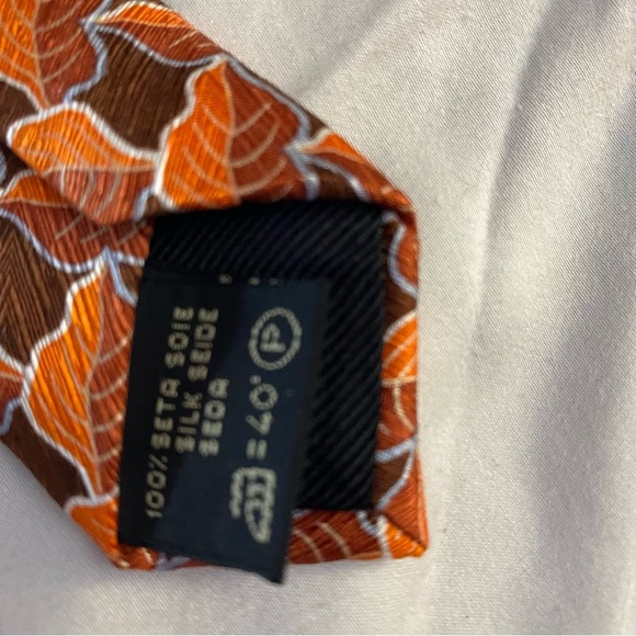 ERMENEGILDO ZEGNA Men's 100% Silk Necktie Made In Italy Leaves Rare Brown/Orange - Picture 5 of 8